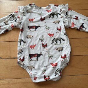 Tickety-Boo Ruffled Long Sleeve Farm Animal Bodysuit - 9-12 Months